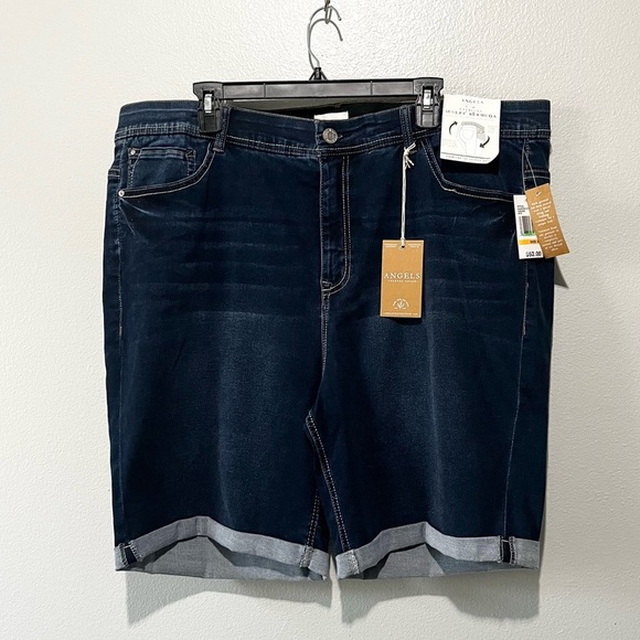 ANGELS-NWT Everluxe Sculp Dark Blue High Rise Denim Shorts Size 24W - Picture 1 of 5